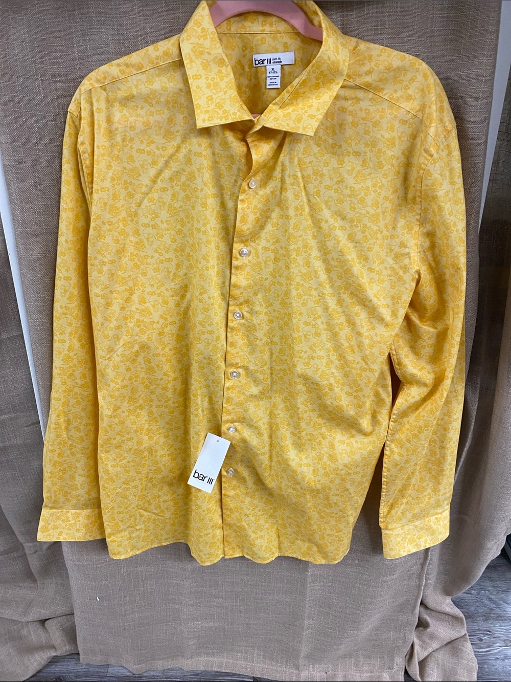 Bar III Yellow Floral-Print Long Sleeve Button-Down Shirt